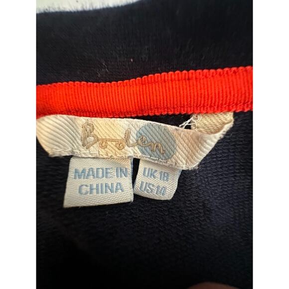 BODEN Cotton Flocked Knit Navy Blue Velvet Polka Dot Long Sleeve Dress Size 14 - Picture 5 of 8